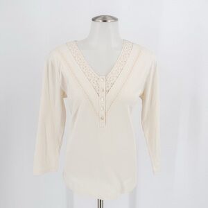 Ralph Lauren Cream 3/4 Sleeve Tie Front Embellished Blouse